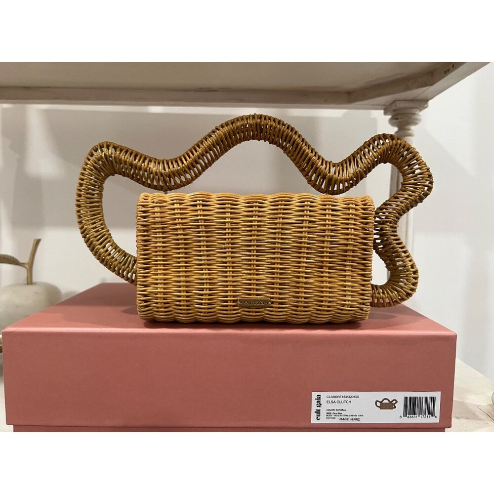 Cult Gaia Elsa Wavy Rattan Clutch Bag - Wearable Abstract Art Wicker Rattan - Picture 7 of 11